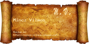 Mincz Vilmos névjegykártya